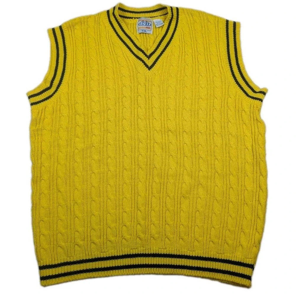 Vintage Delf USA Cable Knit Sweater Vest XXL 90s Hip Hop Skate Prep Yellow